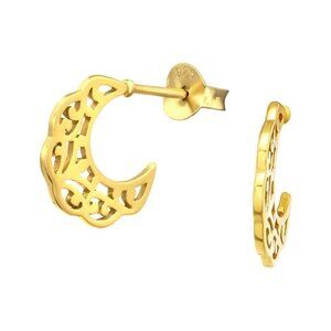 14k Gold Crescent Moon Half Hoops 925 Sterling Silver